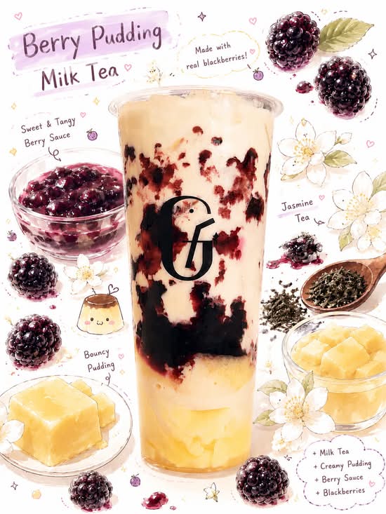 🍓🫐Berry pudding milk tea莓果奶绿🍵500ml